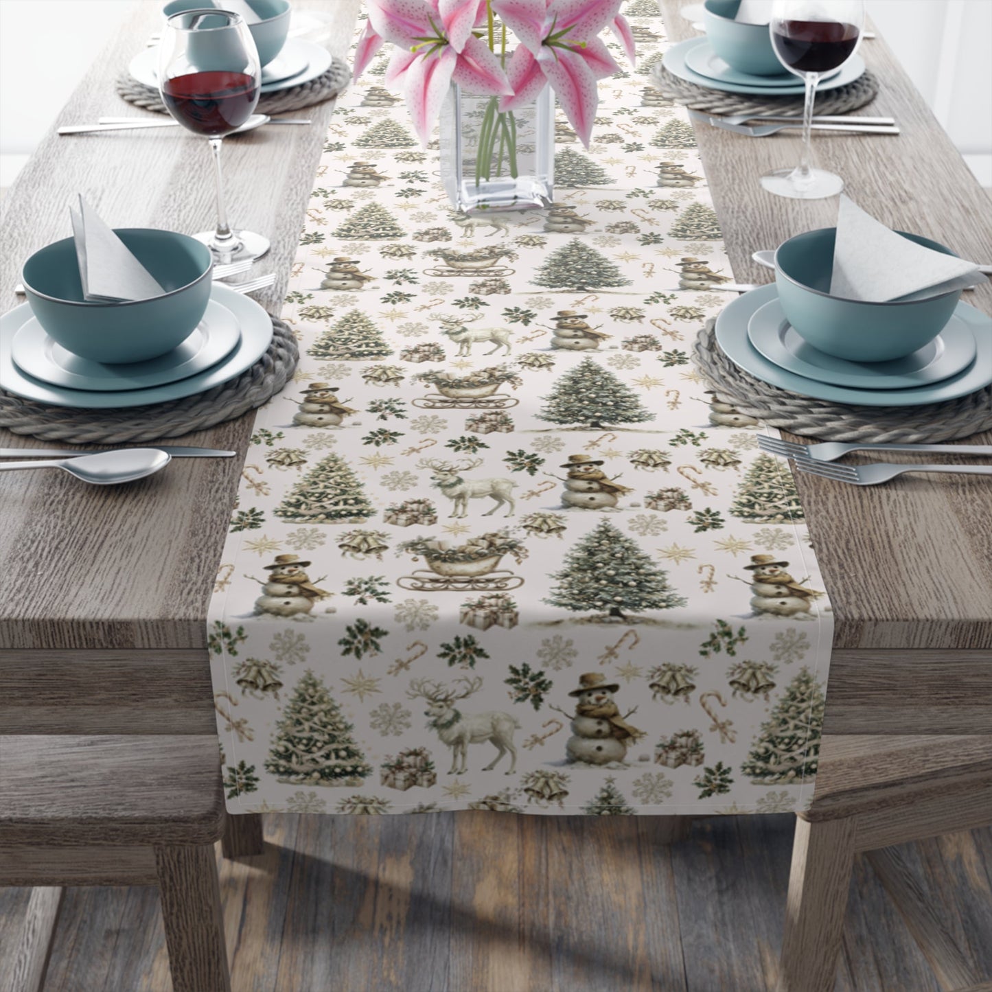 Winter Wonderland Table Runner - Festive Holiday Decor for Dining Table, Christmas Reindeer Theme, Cotton Poly Blend - Seasonal Home - EternalAscension