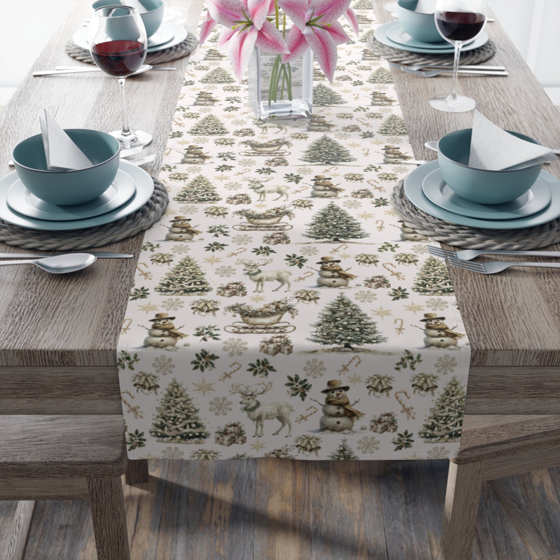 Winter Wonderland Table Runner - Festive Holiday Decor for Dining Table, Christmas Reindeer Theme, Cotton Poly Blend - Seasonal Home - EternalAscension