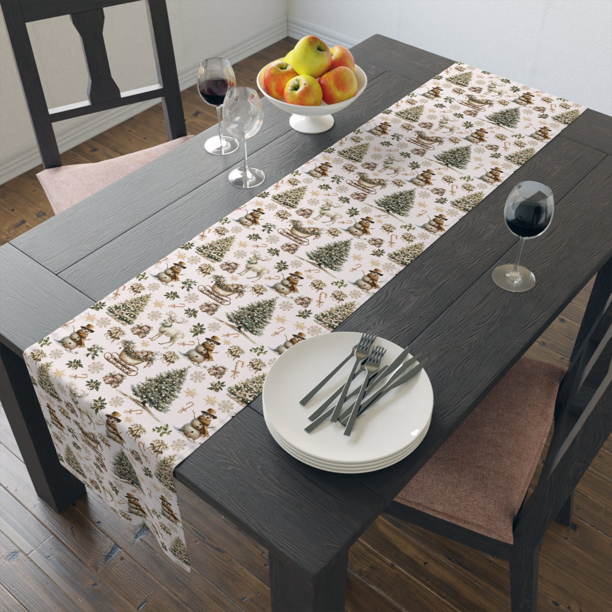 Winter Wonderland Table Runner - Festive Holiday Decor for Dining Table, Christmas Reindeer Theme, Cotton Poly Blend - Seasonal Home - EternalAscension