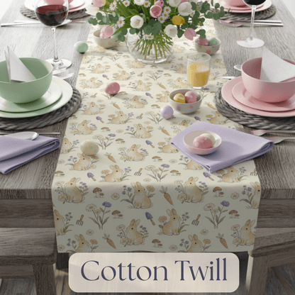 Woodland Floral Bunny Table Runner cotton poly | Easter decor - EternalAscension