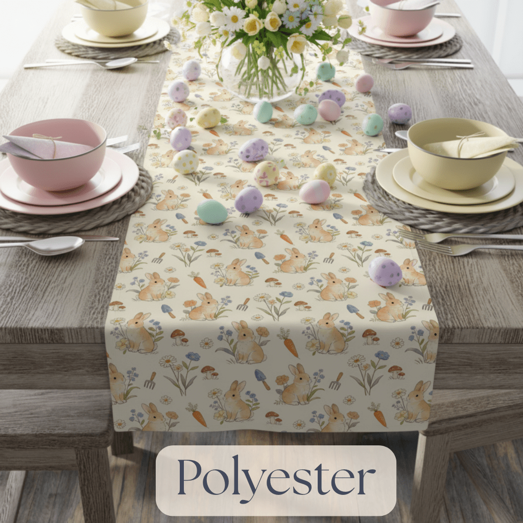 Woodland Floral Bunny Table Runner cotton poly | Easter decor - EternalAscension