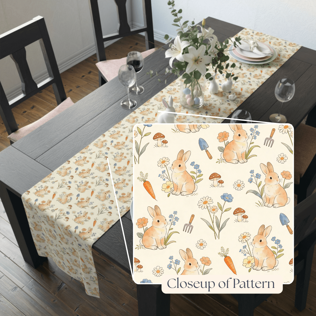Woodland Floral Bunny Table Runner cotton poly | Easter decor - EternalAscension