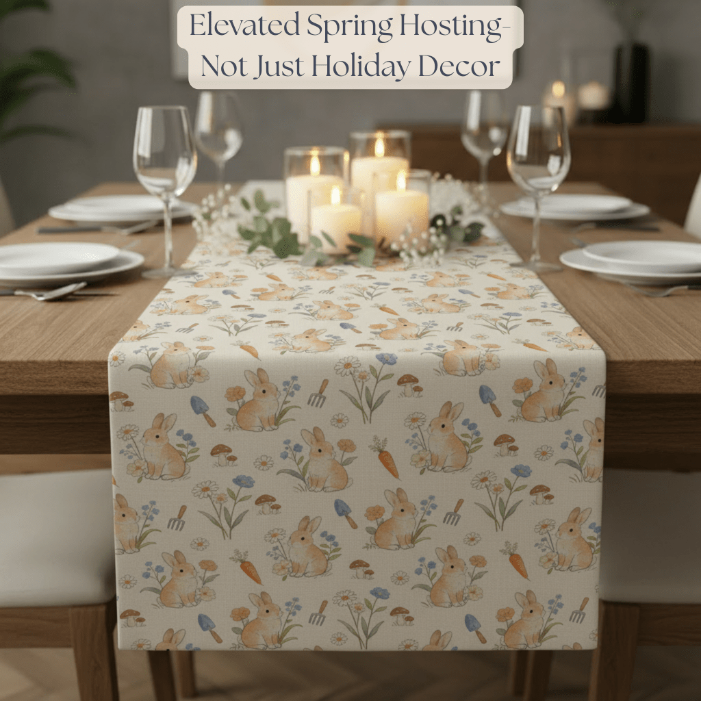 Woodland Floral Bunny Table Runner cotton poly | Easter decor - EternalAscension