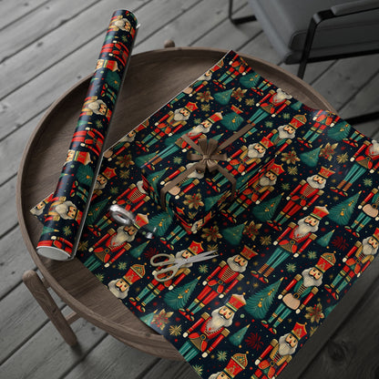 Wrapping Papers - Christmas Nutcracker Pattern, Holiday Gift Wrap, Festive Wrapping Paper Roll, Xmas Present Wrap, Gift Wrapping Supplies - EternalAscension