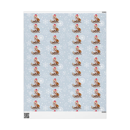 Wrapping Papers, Festive Corgi on Sled Holiday Gift Wrap, Christmas Corgis Roll Wrap, Winter Wonderland Wrapping Paper, Cute Dog Santa Hat - EternalAscension