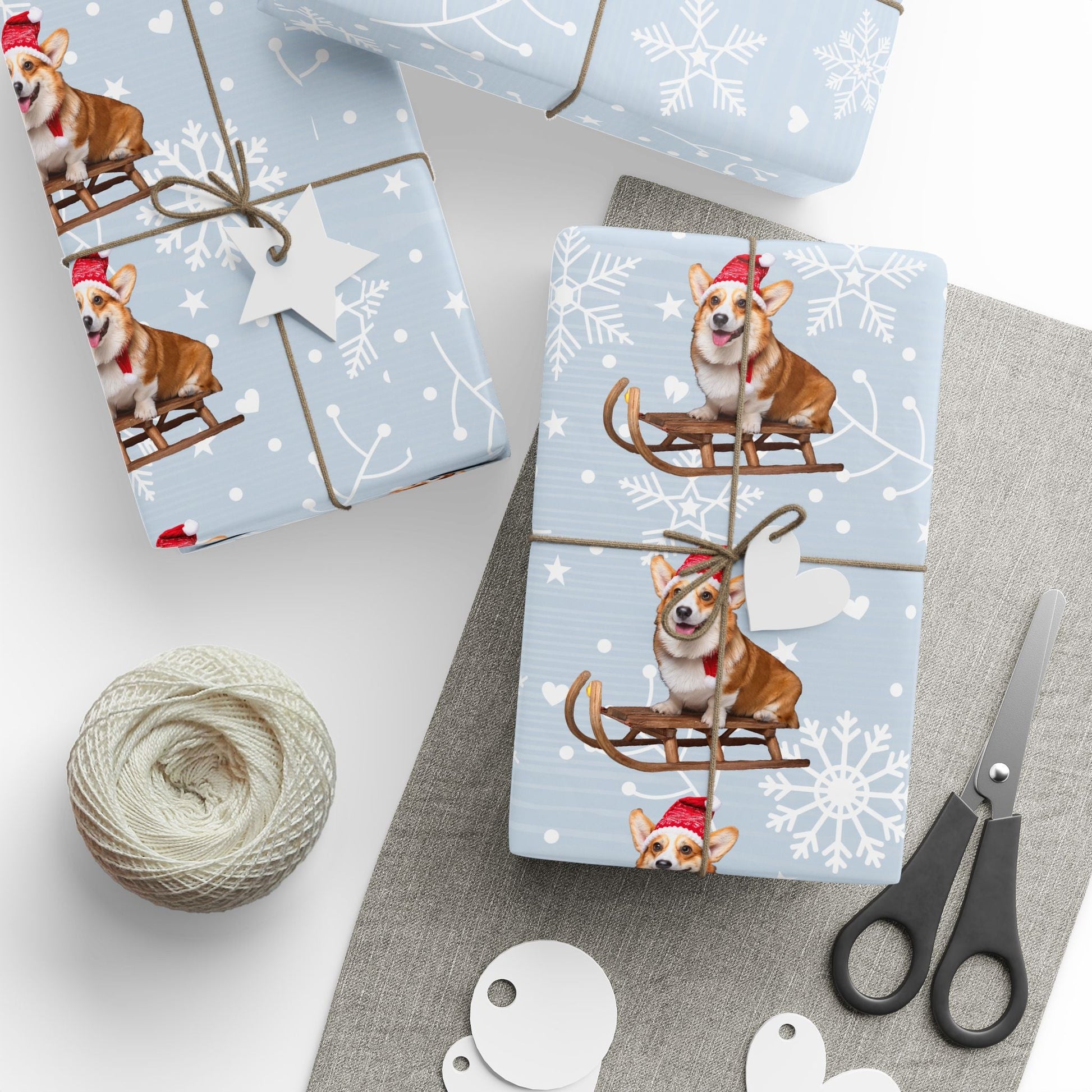Wrapping Papers, Festive Corgi on Sled Holiday Gift Wrap, Christmas Corgis Roll Wrap, Winter Wonderland Wrapping Paper, Cute Dog Santa Hat - EternalAscension