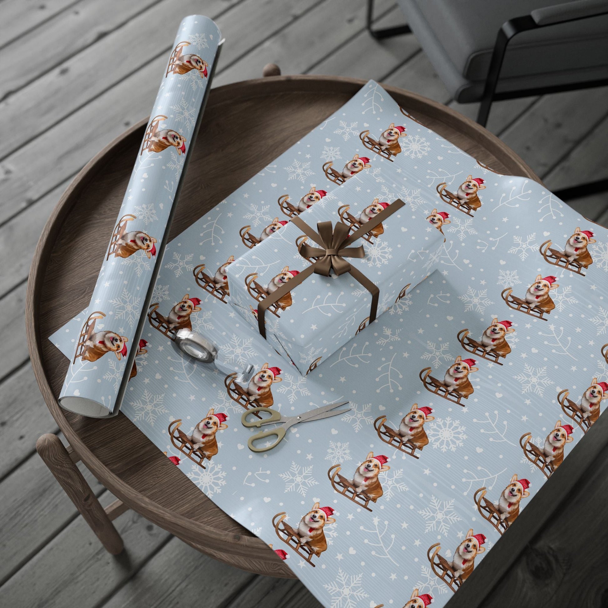 Wrapping Papers, Festive Corgi on Sled Holiday Gift Wrap, Christmas Corgis Roll Wrap, Winter Wonderland Wrapping Paper, Cute Dog Santa Hat - EternalAscension