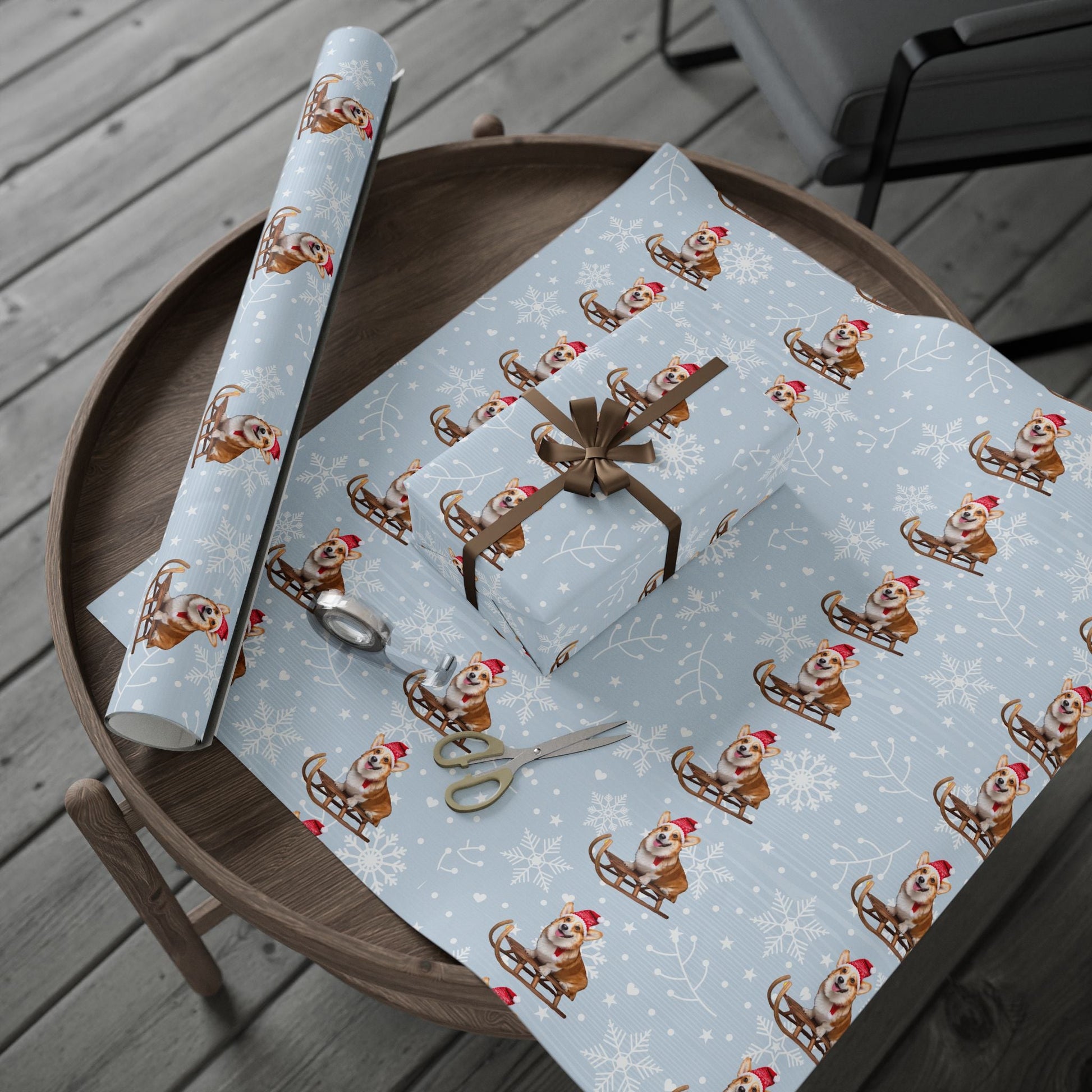 Wrapping Papers, Festive Corgi on Sled Holiday Gift Wrap, Christmas Corgis Roll Wrap, Winter Wonderland Wrapping Paper, Cute Dog Santa Hat - EternalAscension