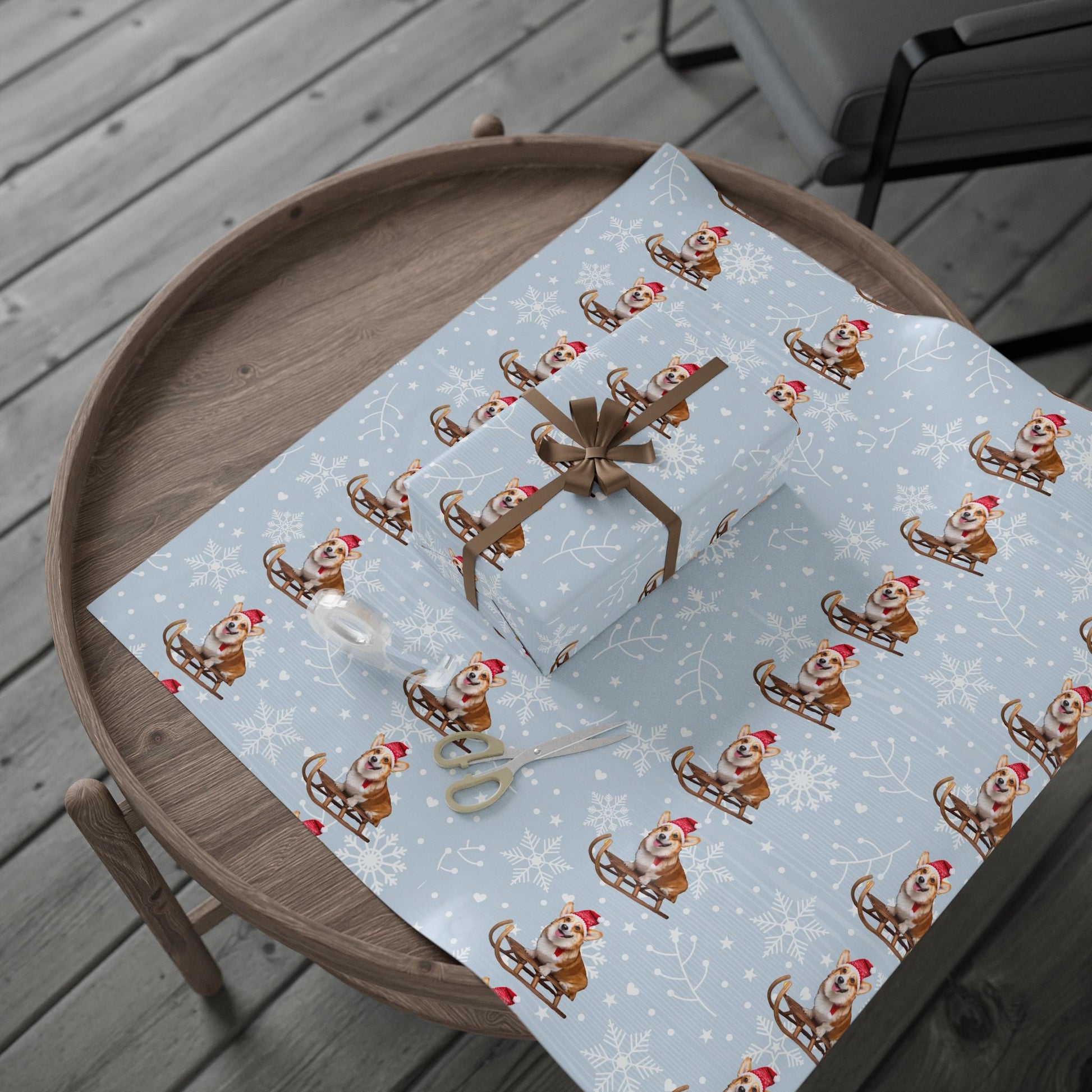 Wrapping Papers, Festive Corgi on Sled Holiday Gift Wrap, Christmas Corgis Roll Wrap, Winter Wonderland Wrapping Paper, Cute Dog Santa Hat - EternalAscension