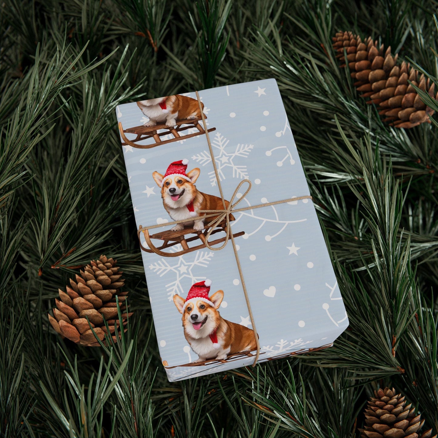 Wrapping Papers, Festive Corgi on Sled Holiday Gift Wrap, Christmas Corgis Roll Wrap, Winter Wonderland Wrapping Paper, Cute Dog Santa Hat - EternalAscension