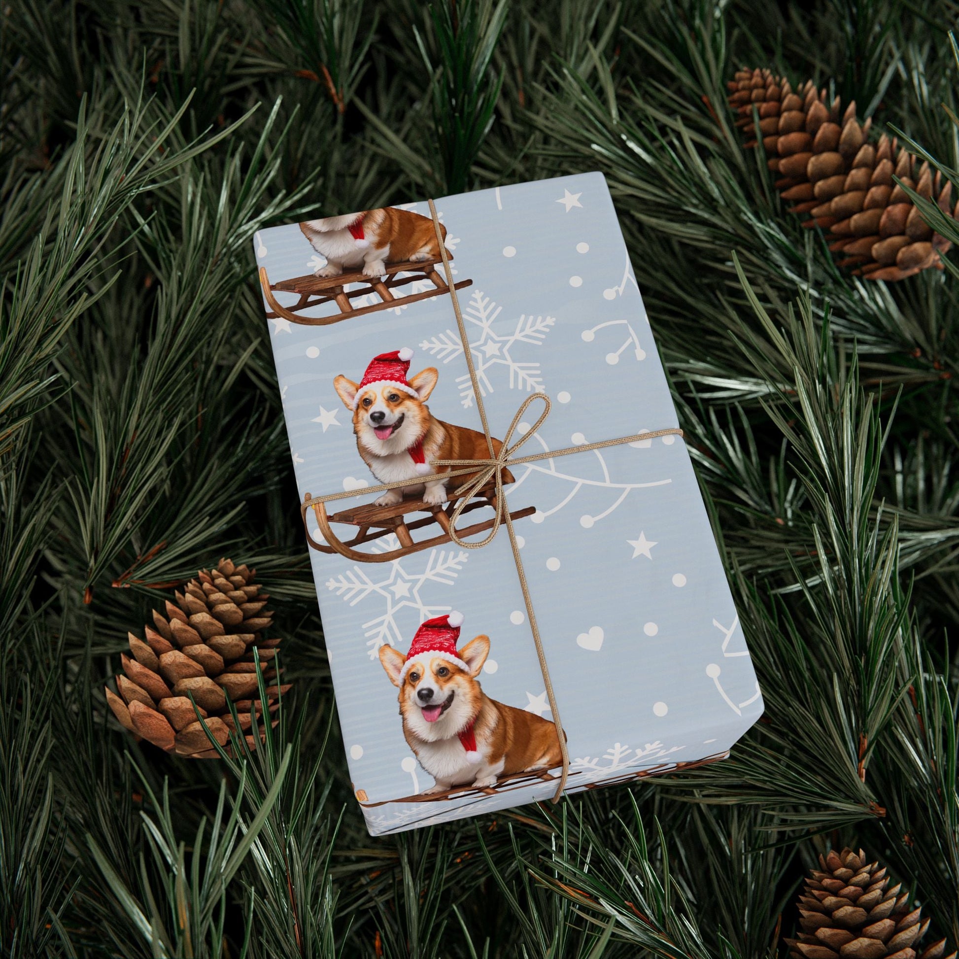 Wrapping Papers, Festive Corgi on Sled Holiday Gift Wrap, Christmas Corgis Roll Wrap, Winter Wonderland Wrapping Paper, Cute Dog Santa Hat - EternalAscension