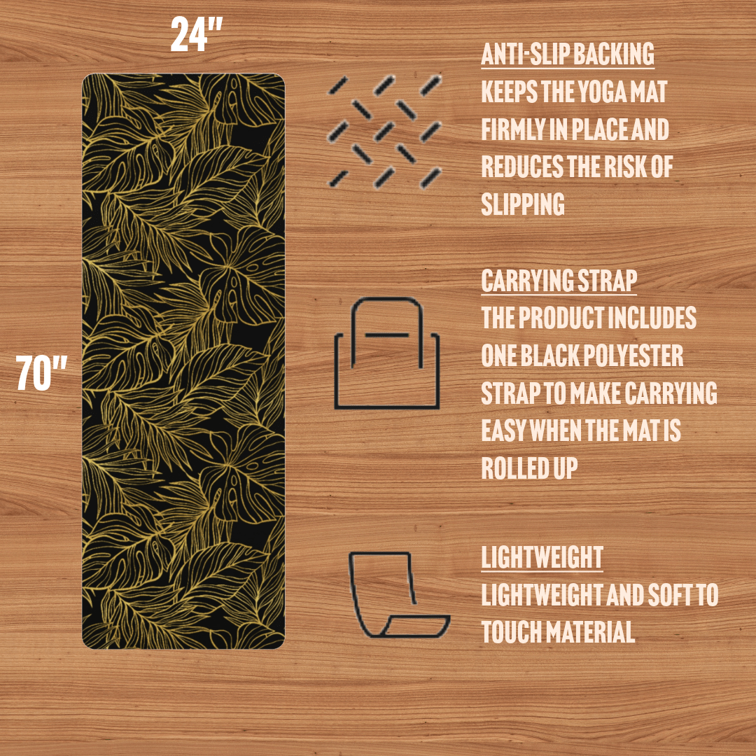 Yoga Mat - Elegant Gold Botanical Design - Lightweight and Anti - Slip - EternalAscension